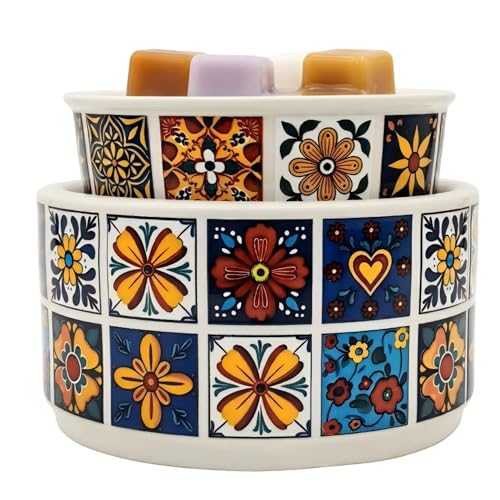 NAFANG Talavera Ceramic Electric Wax Melt Warmer, Wax Warmer Scented Wax | Mexican Tile Wax Melter & Oil Burner, Candle Warmer with Iron Stand, Fragrance Decor Gifts for Home Office Bedroom - color: Taravila Retro Ceramic