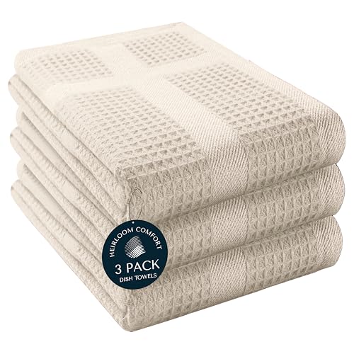 5 Pack Ivory Waffle Weave Kitchen Towels, 16"x26", 100% Cotton, Super Absorbent, Fast Dry, Durable Dishcloth Set for Cleaning, Drying Dishes, Hand Towels, Machine Washable, Cream - color: Ivory, style: 5 Pack