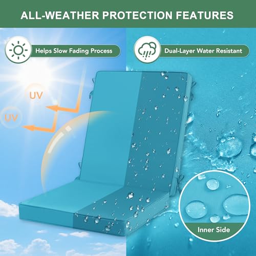 Summsun High Back Patio Dining Chair Cushions 4-Pack, 20 x 20 Inch, Teal | High-Resilience Foam, Non-Slip Bottom, Water Resistant, Removable Cover, Hidden Zipper, Fit for Garden, Lawn, Patio Furniture - color: Teal