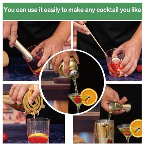 Cocktail Shaker Set Bartender Kit,5 Piece Bar Set Stainless Steel Bar Tools Set for Professional Bartender and Home (Gold, 5-Piece) - color: Gold