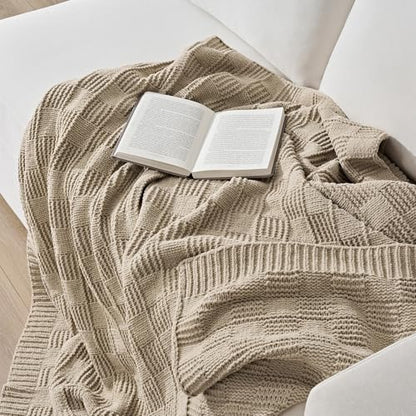 EVERGRACEHOME Modern Checkered Chenille Throw Blanket, 50x60, Sand Dune | Lightweight Warmth, All-Season Breathability, OEKO-TEX certified, Timeless Grid Pattern, Farmhouse Throw for Couch, Bed, Sofa - color: Sand Dune, size: 50" X 60"