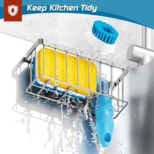 MURLONG Sponge Holder for Kitchen Sink,Sink Caddy Organizer with Suction Cups/Adhesive Strips,Dish Sponge Holder Design for Sponges,Scrubber,Stoppers-Silver - color: Silver