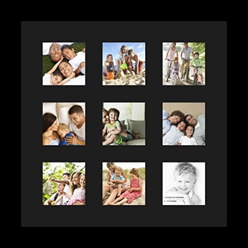 ArtToFrames Collage Photo Frame Single Mat with 9-3x3 Openings with Satin Black Frame and Black mat. - color: 9 - 3x3 - (2146), size: Black