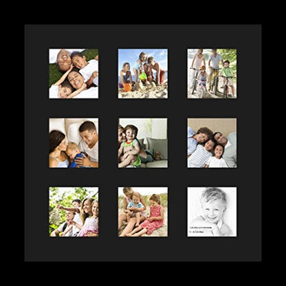 ArtToFrames Collage Photo Frame Single Mat with 9-3x3 Openings with Satin Black Frame and Black mat. - color: 9 - 3x3 - (2146), size: Black