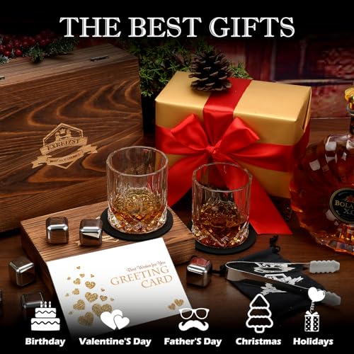 Whiskey Stones and Whiskey Glasses Set of 2, Cool Bourbon Gifts for Men | 6 Stainless Steel Chilling Whiskey Cubes, Scotch Bourbon Gift Set, Best Drinking Gifts for Him Dad Husband Birthday Holiday - style: Straight Glasses+Stainless Steel Stones
