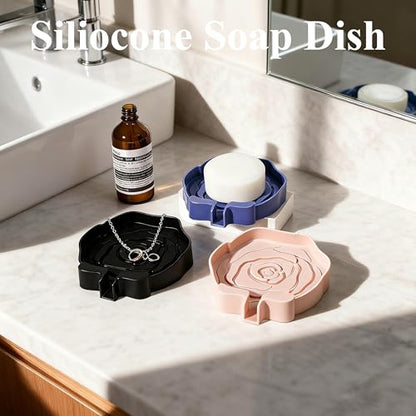 3PC Self-Draining Silicone Soap Dish, Soap Holder/Tray/Saver for Shower, Bathroom, Kitchen, Bathtub, Keep Soap Dry and Easy to Clean (Dark Color) - color: Dark Color