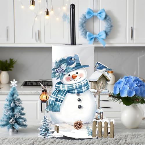Winter Paper Towel Holder Snowman Countertop Kitchen Decor and Accessories Winter Paper Towel Rack Black Metal Farmhouse Large Tissue Stand Gift for Home Bathroom 3D Hand Painting Pattern - style: Snowman