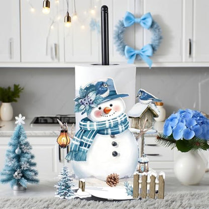 Winter Paper Towel Holder Snowman Countertop Kitchen Decor and Accessories Winter Paper Towel Rack Black Metal Farmhouse Large Tissue Stand Gift for Home Bathroom 3D Hand Painting Pattern - style: Snowman