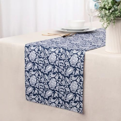 100% Cotton Table Runner 72x13 Inch, Reversible Printed Table Runner, Durable & Elegant for Dining Table, Wedding, Restaurant, Oeko-TEX Certified - Blue - color: Floral Printed Blue