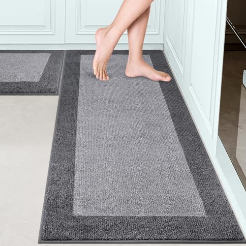 Kitchen Rugs Set (24" x 36"+ 24" x 60"), Runner Rug Roll Packing | Non Slip, Machine Washable, Absorbent, Quick Drying, for Entryway, Bedroom, Bathroom, Door - color: Grey, size: 24" X 36"+ 24" X 60"
