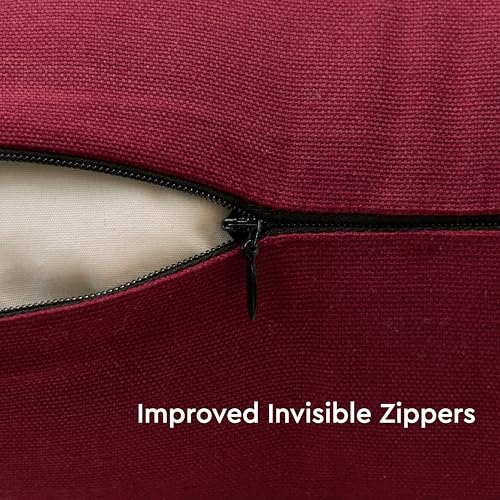 Encasa XO Throw Pillow Covers, Cotton, No Inserts 16"x16" Rich Maroon | Durable Cotton Canvas | Concealed Invisible Zipper | Ideal for DIY & Embroidery | Living Room & Couch | Set of 2 - color: Rich Maroon, size: 16" x 16" (Pack of 2)