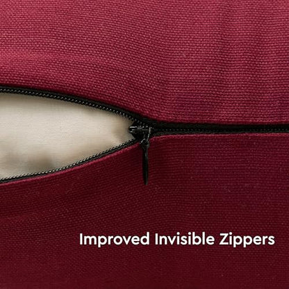 Encasa XO Throw Pillow Covers, Cotton, No Inserts 16"x16" Rich Maroon | Durable Cotton Canvas | Concealed Invisible Zipper | Ideal for DIY & Embroidery | Living Room & Couch | Set of 2 - color: Rich Maroon, size: 16" x 16" (Pack of 2)