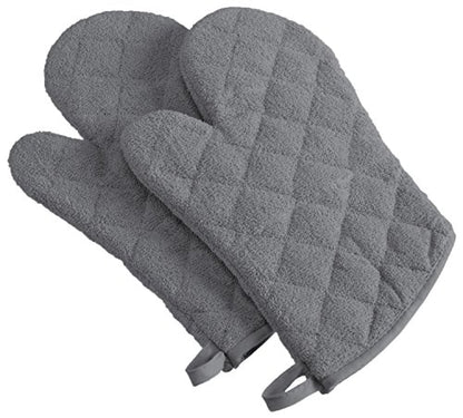 DII Basic Terry Collection 100% Cotton Quilted, Oven Mitt, Gray, 2 Piece - color: Gray, size: Oven Mitt
