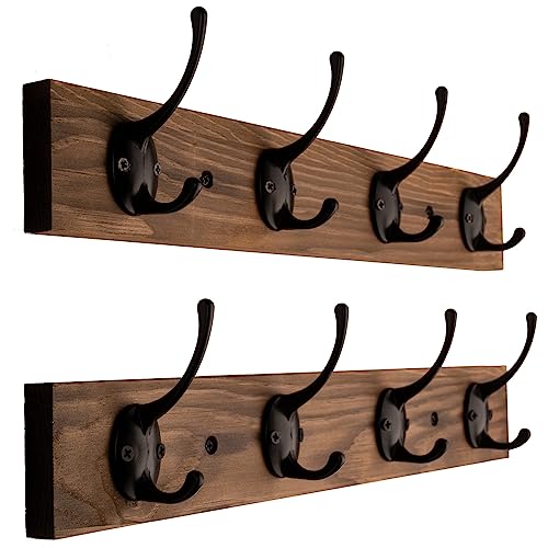 VERTORGAN 2 Pack Wall Mounted Wooden Hat Rack,4 Hooks Entryway(Brown) | Wood Coat Hooks,Wall Hooks for Hanging,Hat Rack Bag Hanger Key Holder for Wall,Purse Hanger Towel Racks for Bathroom - color: Brown, size: 2 Pack