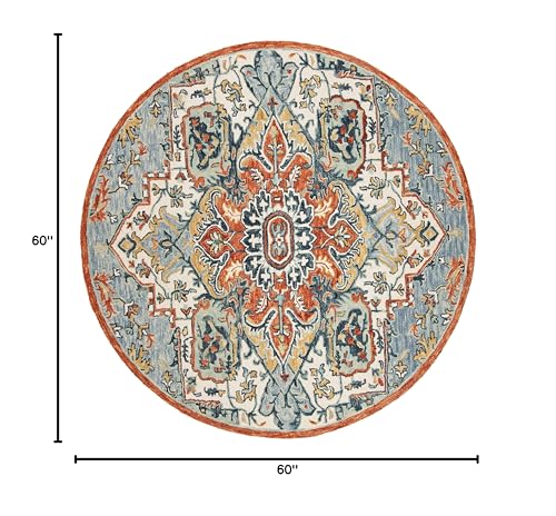 SAFAVIEH Aspen Collection 5' Round Blue/Rust APN312A Handmade Boho Premium Wool Entryway Foyer Living Room Bedroom Kitchen Area Rug - size: 5' (Round)