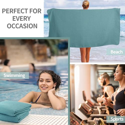 MICROFI Microfiber Waffle Bath Towels, 4 Pieces, Soft, Absorbent, Fast Drying, Lint Free 430 GSM (27''x55''/68.58 cm x139.7 cm) - color: Green