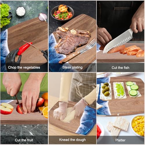 Ocean Charcuterie board, Acacia Wood Resin Spliced Board with Wave Pattern,suitable for Cheese Meat Vegetable Steak, Serving Board (Blue Wave) - color: Blue Wave