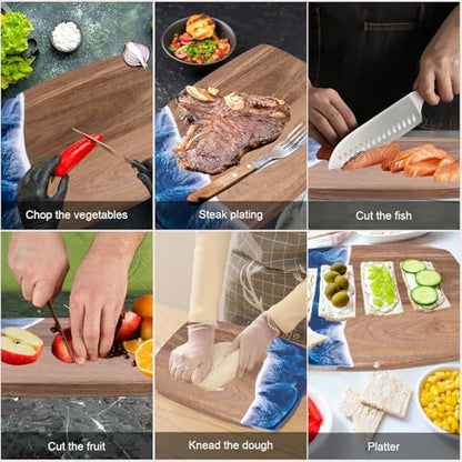 Ocean Charcuterie board, Acacia Wood Resin Spliced Board with Wave Pattern,suitable for Cheese Meat Vegetable Steak, Serving Board (Blue Wave) - color: Blue Wave