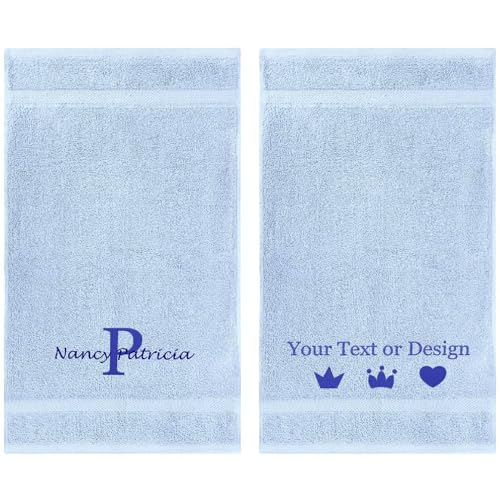 Personalized Passion 2pc Towels Set with Embroidered Name, Monogram - Super Soft and Highly Absorbent Turkish Cotton Hand Towels for Spa, Gym, Pool & Hotels - 16"x27" - Sky Blue - color: Sky Blue, size: 2 Pack Hand Towels (16"x27")