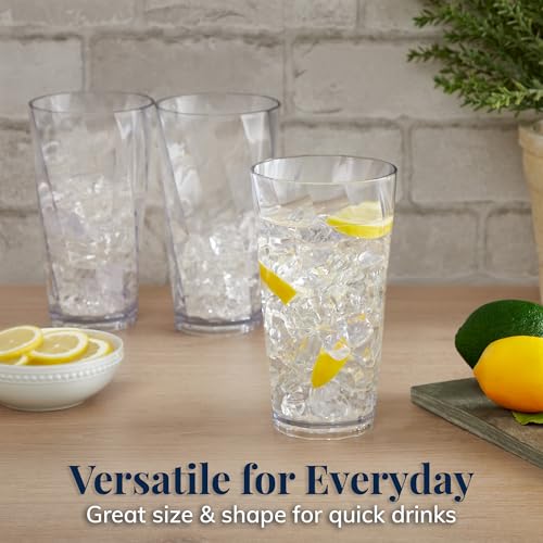 US Acrylic Optix Plastic Reusable Drinking Glasses (Set of 8) 20oz Water Cups in Clear | BPA-Free Tumblers, Made in USA | Top-Rack Dishwasher Safe - size: 20 Ounces
