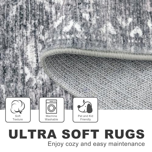 KILOCOCO Washable Runner Rug 2x8 ft Non-Slip Hallway Runners, Grey | Low-Pile Entryway Runners, Rubber Backed Runner Rug, Printed Kitchen Runner Rug, Soft Geometric Rugs for Hall Living Room - color: Grey, size: 2' x 8' (Runner)