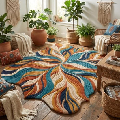 Hand Tufted Small Floral Rug, New Zealand Wool Soft Accent Carpet for Modern Boho Home Decor, Compact Living Room & Office Styling 6x6 Feet - size: 6' (Round)