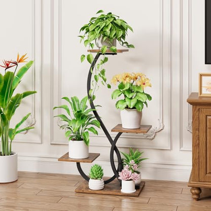 BACEKOLL Plant Stand with Grow Lights 4 Tier Metal Indoor Plant Shelf 32" | S-Shaped Corner Plant Stands Indoor, Grow Light Dimmable Timer, 17" Spacing, Anti-tip Straps, Easy Setup, Black Plant Shelves