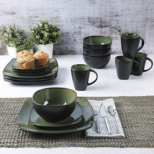 Gibson Elite Soho Lounge 16 Piece Dinnerware Set, Green - color: Green (Soho Lounge), size: Service for 4 (16pcs)