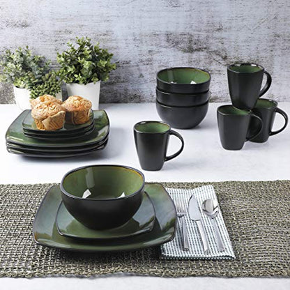 Gibson Elite Soho Lounge 16 Piece Dinnerware Set, Green - color: Green (Soho Lounge), size: Service for 4 (16pcs)