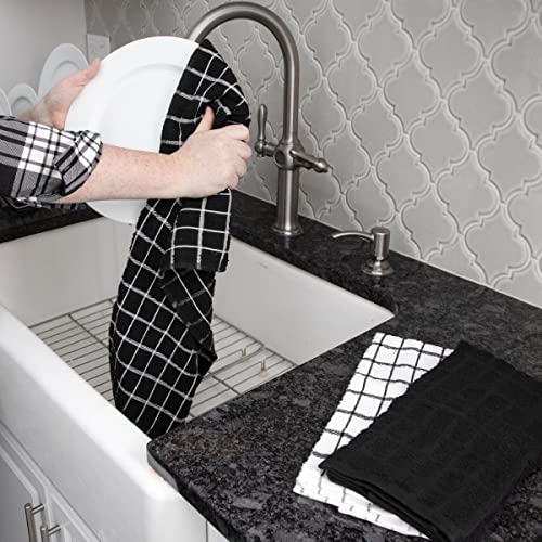 Ritz Premium 3-Pack Kitchen Towel & 6-Pack Dish Cloth Set - Highly Absorbent, Super Soft, Long-Lasting, 100% Cotton Terry Drying Cleaning Cloths, Black - color: Black, size: 9-Pack Bundle