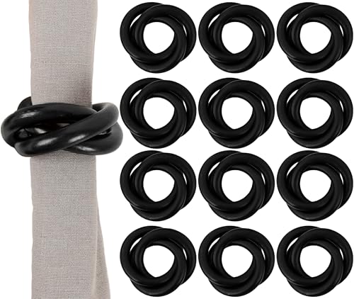 Three Ring Wooden Napkin Rings Set of 12 - Napkin Holder Cuffs for Dinner Table Décor - Rustic Modern Serviette Rings for Weddings, Parties, Receptions, Banquets (Black) - color: Black Natural, size: 12- Pack