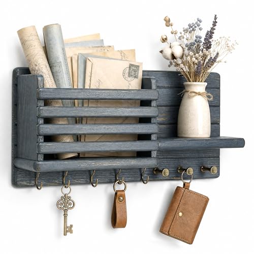 Rebee Vision Key Holder Wall Mount with Mail Slot for Entryway, Royal Blue | Key Holder for Wall, Mail Sorter, 8 Key Hooks for Hats, key Hanger, Floating Shelf, Small Plant Display, Apartment Aesthetic - color: Royal Blue