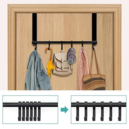 MGahyi Black Over The Door Hooks, Over The Door Towel Rack | 6 Sliding Adjustable Hooks, Aluminum Sturdy Rustproof, No-Drilling Anti-Scratch, for Bathroom Bedroom Closet - color: Black