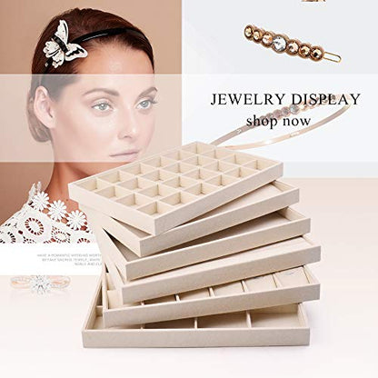 Oirlv Stackable Jewelry Tray,Linen Rings Earrings Organizer for Drawer | Solve Clutter Issues in Drawers or Jewelry Collections, Attractive,High-end and Long-lasting,Display Jewelry Professionally - size: 24 Grids