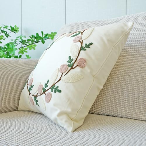 vctops Floral Embroidered Pillow Covers 18x18 Inch Spring Summer Cotton Tufted Throw Pillow Cover Outdoor Garden Cushion Case for Sofa, Bed, Living Room (Flower B,18"x18") - color: Flower B