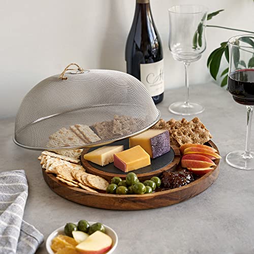 Twine Modern Manor Slate & Acacia Wooden Charcuterie Board With Dome Cover, Outdoor Entertaining Cheese Board, Snack Platter, 3-Piece Set - style: Modern Manor Slate