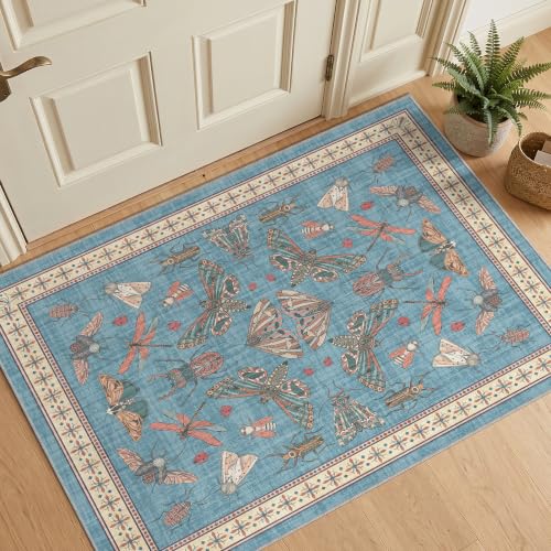 Arenarug Entry Way Rugs 2x3 Indoor Door Mat Non Slip Front Small Rug Washable Insect Boho Throw Rug for Entrance, Kitchen, Bathroom, Light Blue - color: Light Blue, size: 2'x3'