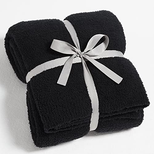 Super Soft Knit Throw Blanket Twin Size Black-Lightweight Plush Fuzzy Fluffy Warm Cozy Blankets and Throws for Sofa Bed All Season Use, 60x80 inches - color: Black, size: Twin(60"x80")