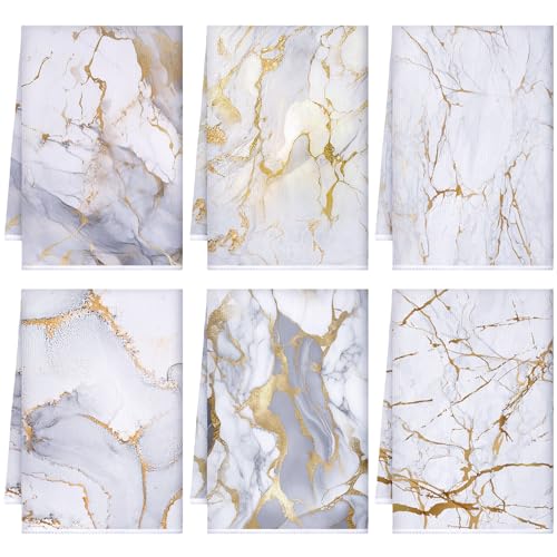 Boyiee 6Pcs White Marble Kitchen Towels for Farmhouse Decor | Gold White Absorbent Microfiber Tea Towels, 24 x 16 Inch, for Bathroom & Housewarming - color: Stylish Marble
