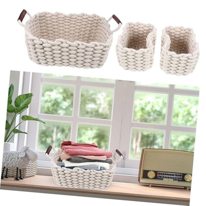 Ciieeo 3pcs Nesting Baskets Set Versatile Gift Baskets for Storage Modern Design Cotton Rope Storage Boxes for Organizing Keys Snacks and More White