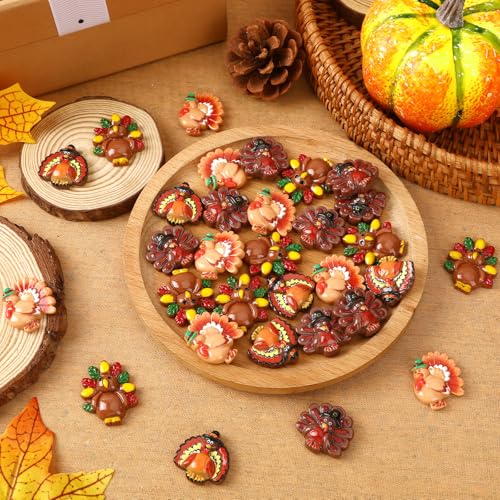 JUNEBRUSHS 50 Pcs Thanksgiving Turkey Charms, Mini Resin Turkey Flatback Turkey Embellishment for Fall Thanksgiving DIY Crafts Home Table Decorations - style: Turkey Style