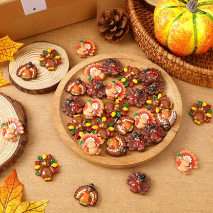 JUNEBRUSHS 50 Pcs Thanksgiving Turkey Charms, Mini Resin Turkey Flatback Turkey Embellishment for Fall Thanksgiving DIY Crafts Home Table Decorations - style: Turkey Style