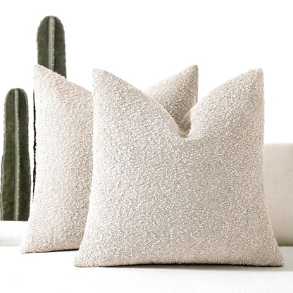 26x26 Boucle Throw Pillow Covers, Set of 2, Beige - color: Beige, size: 26" x 26" (Pack of 2)