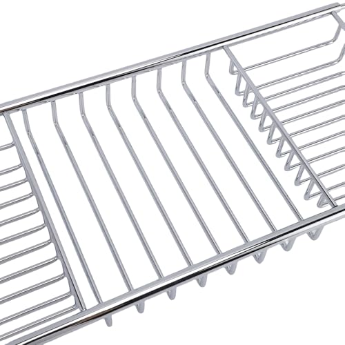FTVOGUE Bathtub Caddy Tray, Stainless Steel Expandable Bathtub Tray 25 to 38.4 in, Over The Rack with 7.9 in Width, Bathroom Organizer Shelf for Shower Tub Use (Silver) - color: Silver