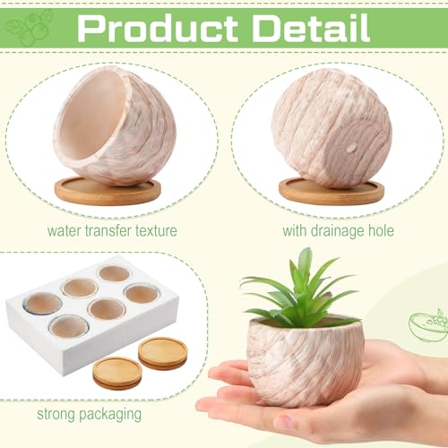 Marbling Ceramic Flower Pot 3.35 Inch Succulent Small Plant Cactus Herbs Planter Ceramic Pot with Drainage Hole Matte Round Container(6 Pcs,Elegance Style) - style: Elegance Style