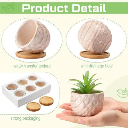 Marbling Ceramic Flower Pot 3.35 Inch Succulent Small Plant Cactus Herbs Planter Ceramic Pot with Drainage Hole Matte Round Container(6 Pcs,Elegance Style) - style: Elegance Style