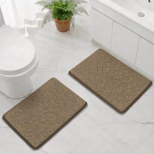 Bcoimo Bath Rugs Mat Set,2 Piece Non Slip Chenille Latte Bathroom Mat Sets | Extra Soft 24x17 Bathroom Rug;Non Slip with Rubber Back Bath Mat;High Absorbent And Quick Dry Microfiber mat;Machine Washable - color: Latte, size: 24×17 Plus 24×17