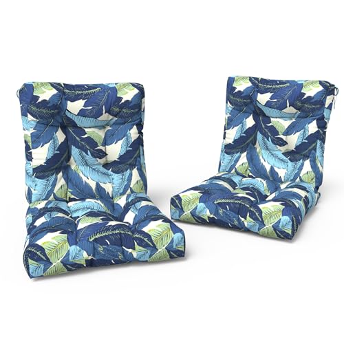 LVTXIII Outdoor Solid Low Back Cushion, Patio Tufted Replacement Rocking Chair Cushion with Ties, 2 Count Seat and Back Chair Cushions for Patio Furniture Use, 42 L x 21 W, Swaying Palms Blue - color: Swaying Palms Blue, size: 42x21x4