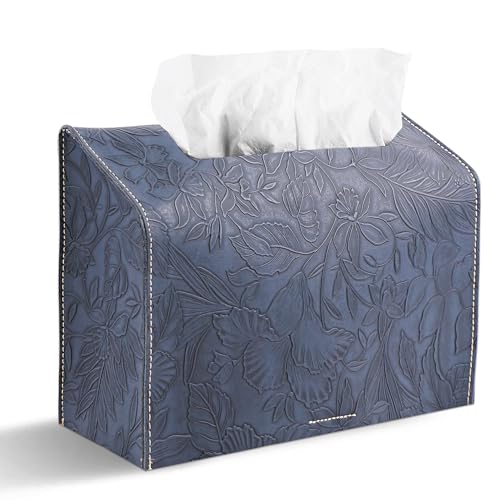 Leather Cover for Disposable Paper Hand Towel Box, Compatible with Kleenex Paper Hand Towel(1-Carved Dark Blue) - color: 1-carved Dark Blue