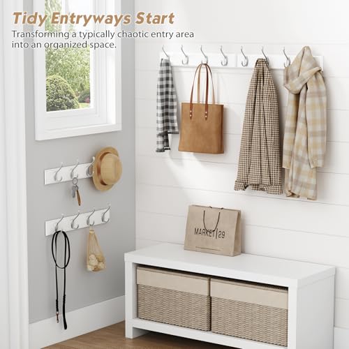 Forbena White Coat Rack Wall Mount 4-Pack, Coat Hanger Wall Mounted for Hanging Clothes Purse, Modern Key Holder Hooks for Closet Hat, Belt, Bag, Backpack, Leash (White and Silver - 16 Hooks) - color: Metal White Hooks and White